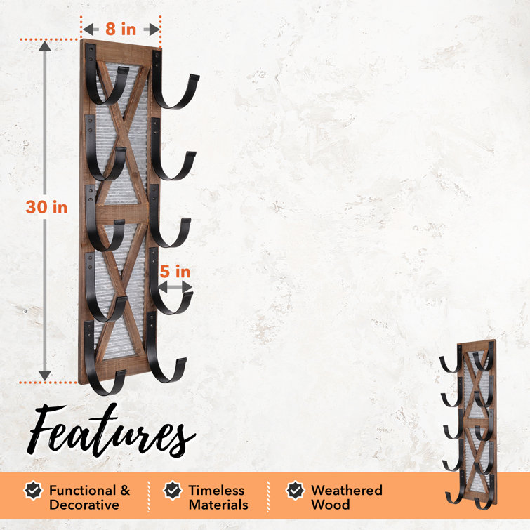 Rustic Brown Wood and Metal Wall Mounted Towel Rack