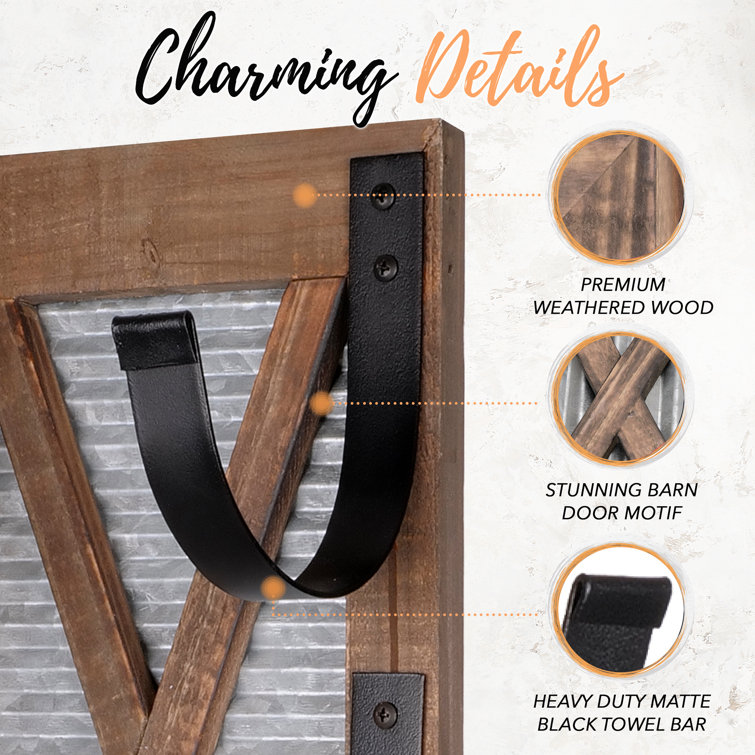 Rustic Brown Wood and Metal Wall Mounted Towel Rack