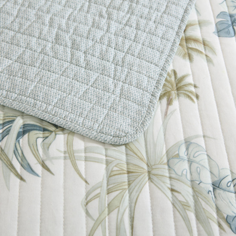 Serenity Palms Reversible Cotton Quilt Set, Full/Queen, Blue