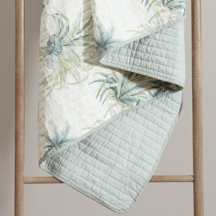 Serenity Palms Reversible Cotton Quilt Set, Full/Queen, Blue