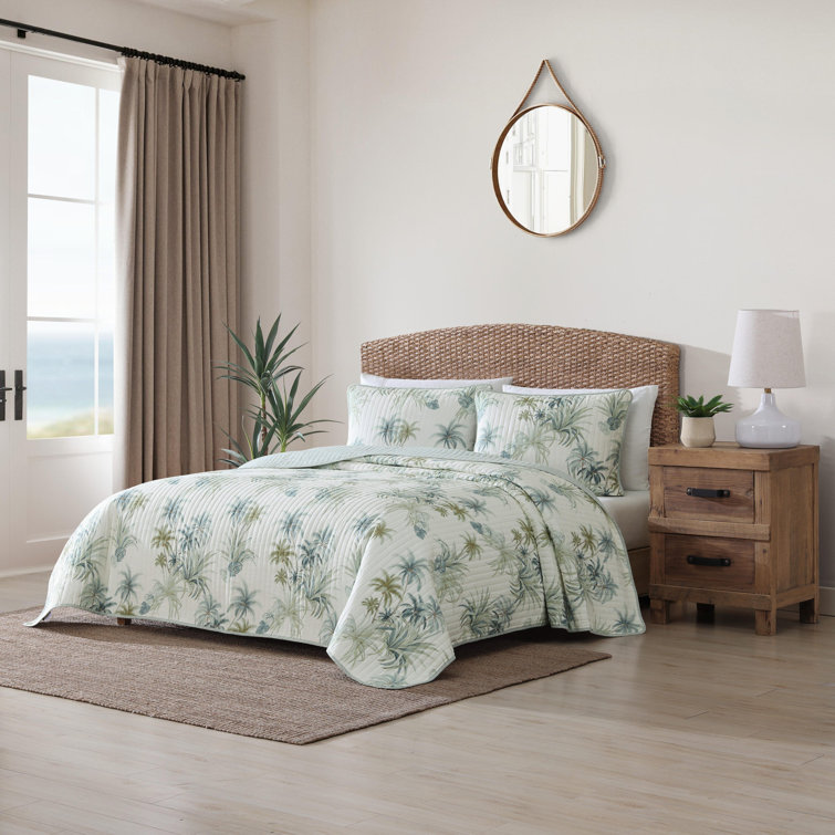 Serenity Palms Reversible Cotton Quilt Set, Full/Queen, Blue