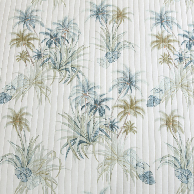 Serenity Palms Reversible Cotton Quilt Set, Full/Queen, Blue