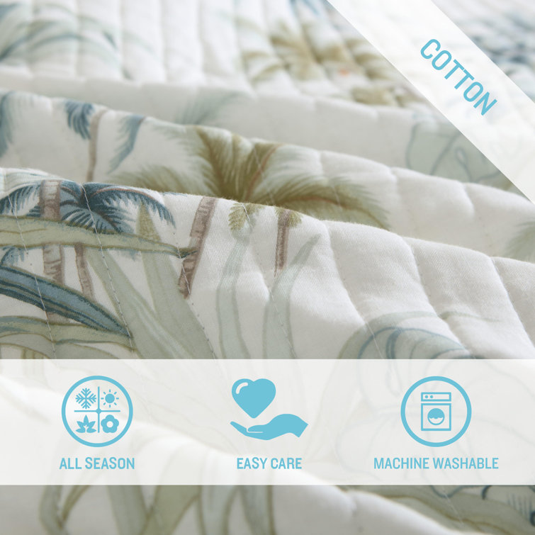 Serenity Palms Reversible Cotton Quilt Set, Full/Queen, Blue