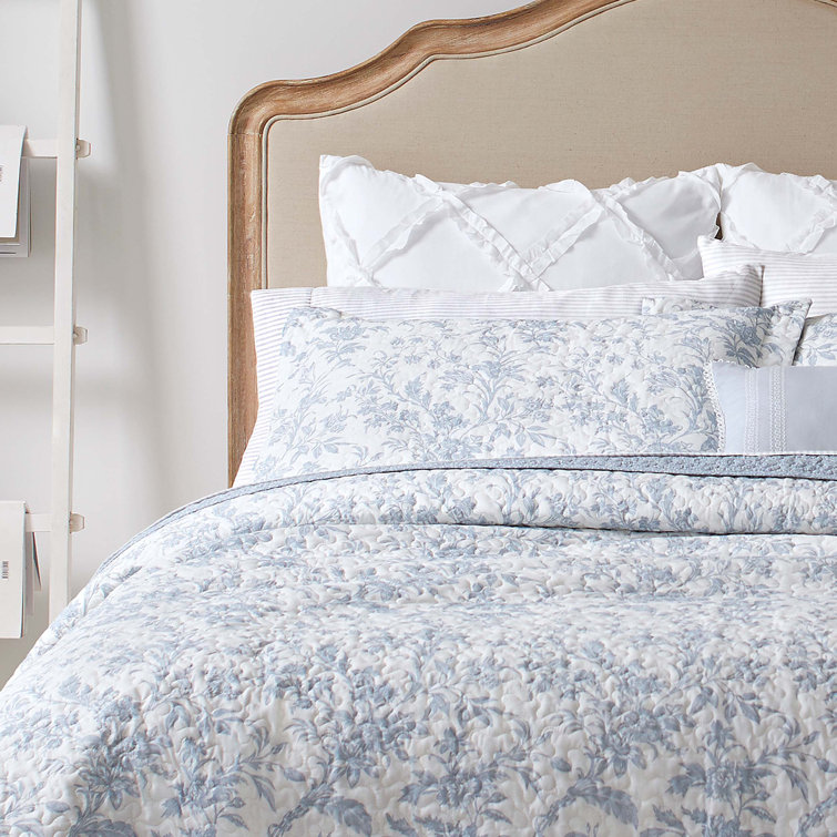 King Size Blue Cotton Reversible Quilt Set