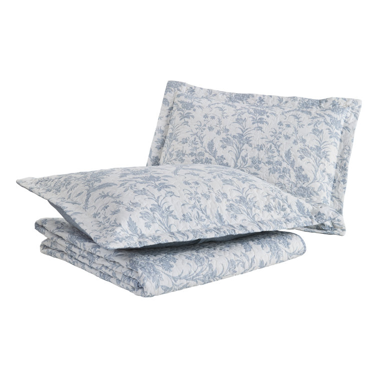 King Size Blue Cotton Reversible Quilt Set