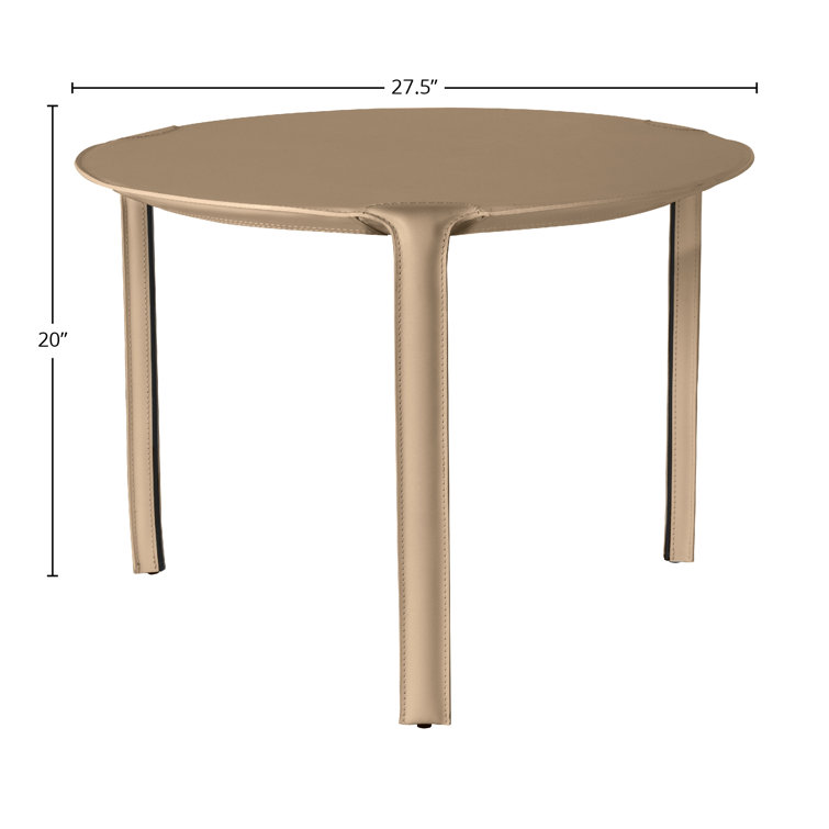 Taupe Round Genuine Italian Leather and Metal End Table