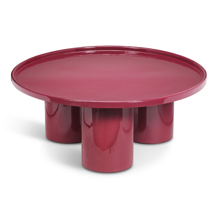 Plum Round Metal Coffee Table with Sleek Steel Frame