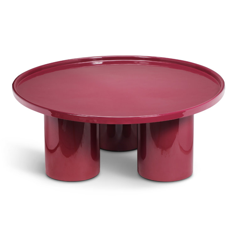 Plum Round Metal Coffee Table with Sleek Steel Frame
