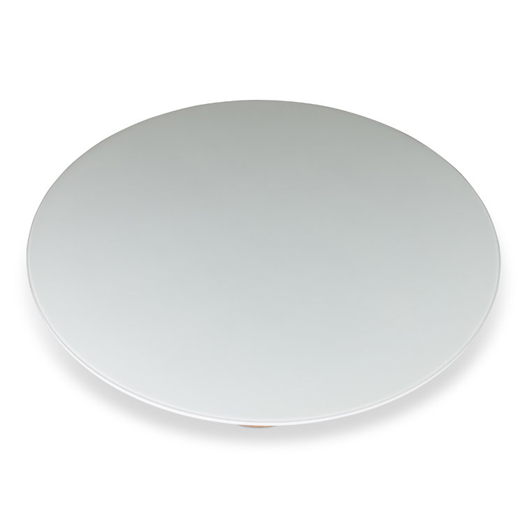 Round Glass Top Pedestal Dining Table with Wood Base