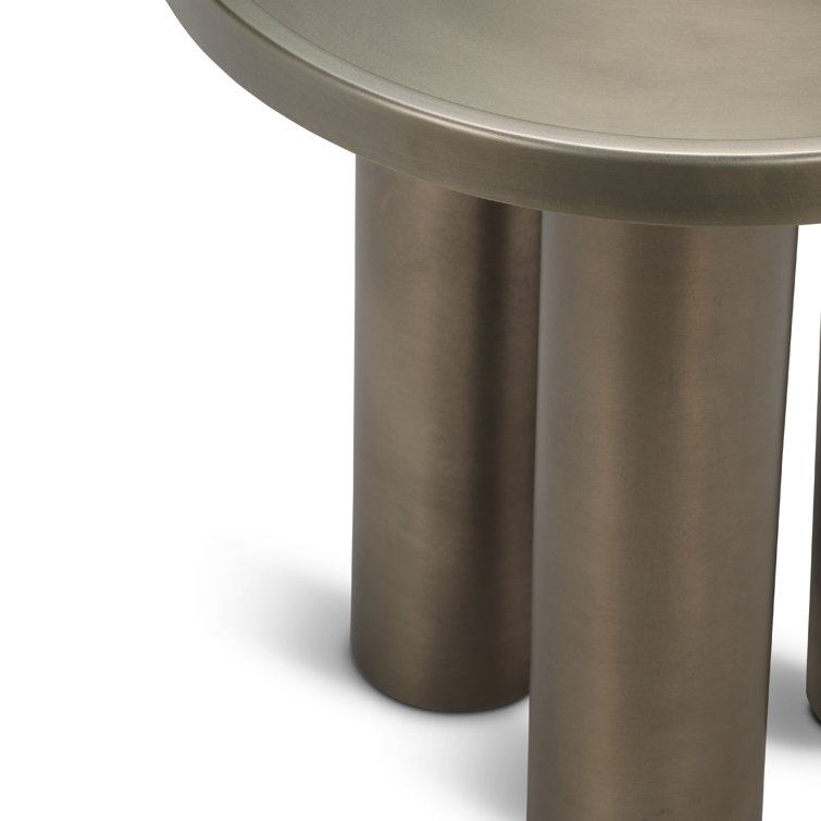 Industrial Nickel Round Iron Three-Leg End Table