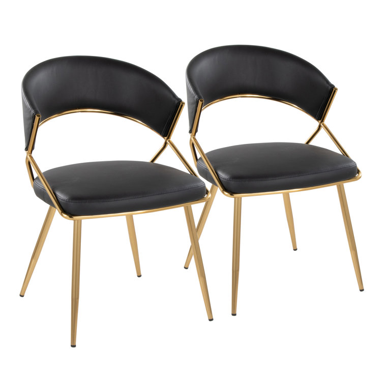 Black Faux Leather and Gold Metal Dining Side Chair Set