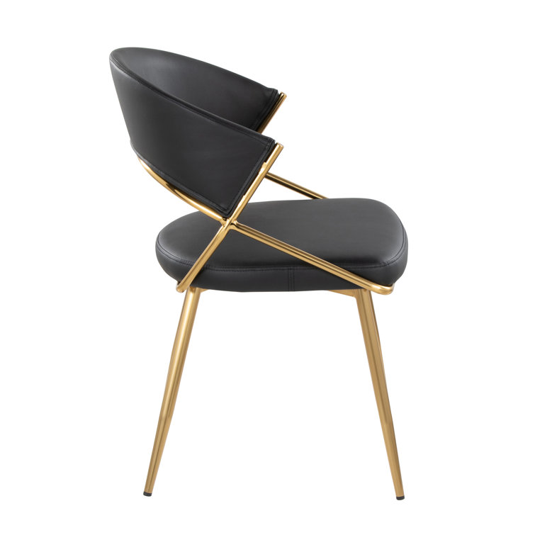 Black Faux Leather and Gold Metal Dining Side Chair Set