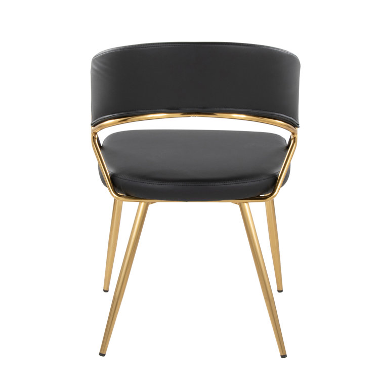 Black Faux Leather and Gold Metal Dining Side Chair Set