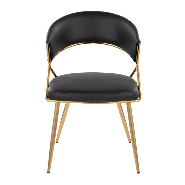 Black Faux Leather and Gold Metal Dining Side Chair Set