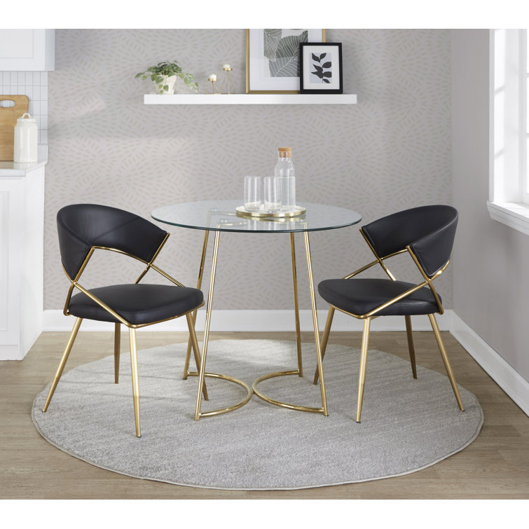 Black Faux Leather and Gold Metal Dining Side Chair Set