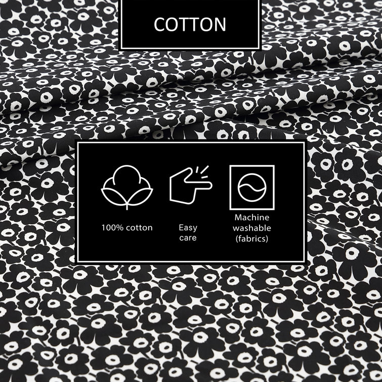 Full Black Cotton Percale Floral Print Bedding Set