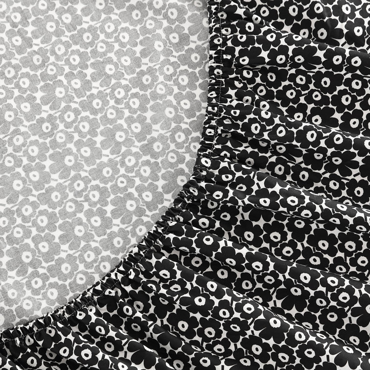 Full Black Cotton Percale Floral Print Bedding Set