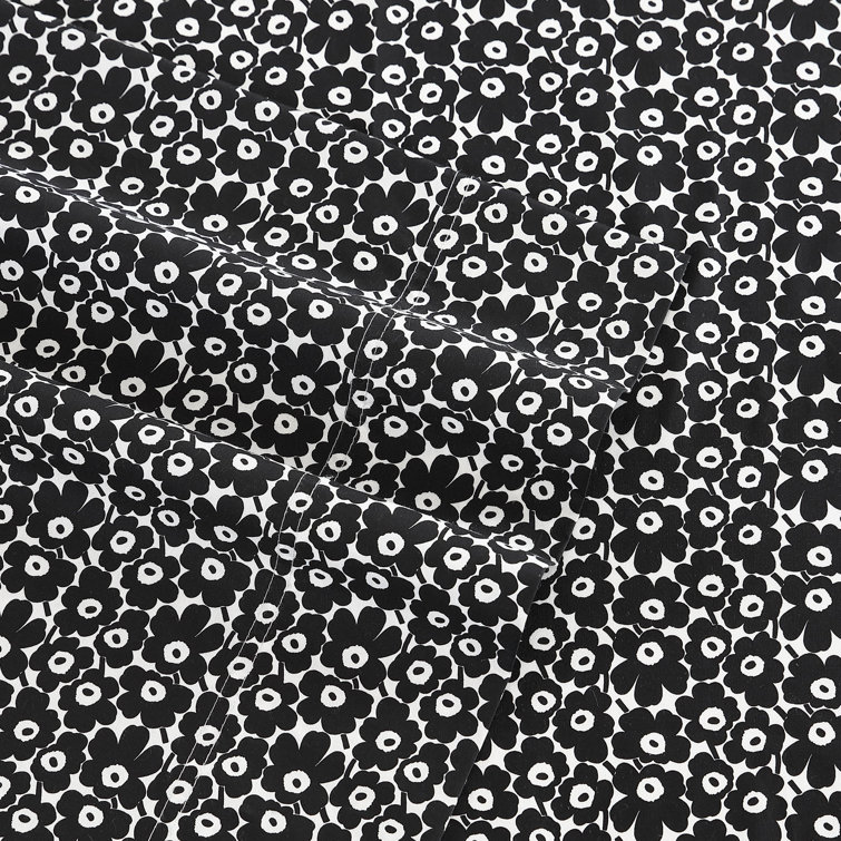 Full Black Cotton Percale Floral Print Bedding Set