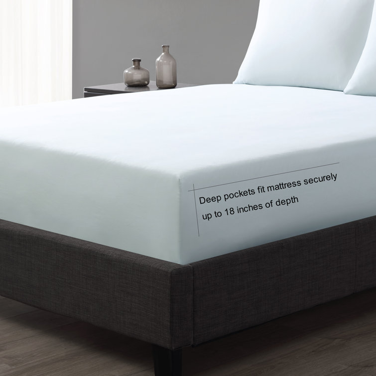 Queen Blue Cotton Polyester Deep Pocket Sheet Set