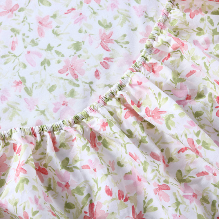 Norella Pink Floral Cotton Percale Full Sheet Set