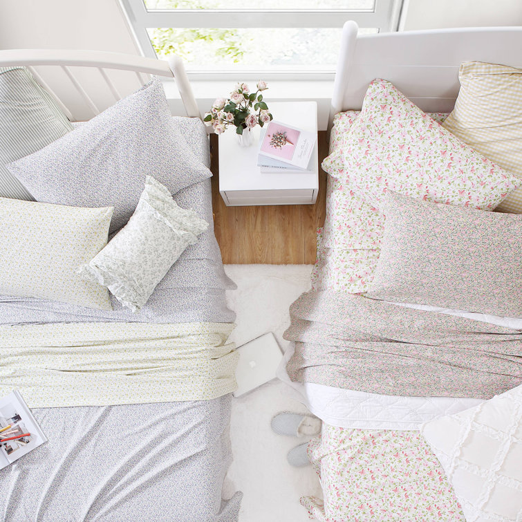 Norella Pink Floral Cotton Percale Full Sheet Set