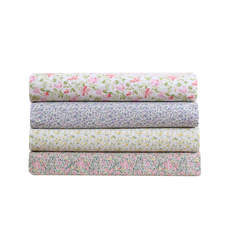 Norella Pink Floral Cotton Percale Full Sheet Set