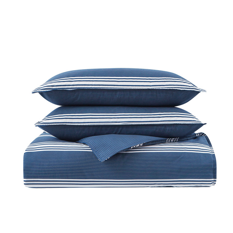 Navy Twin Cotton Reversible Comforter Set with Sham