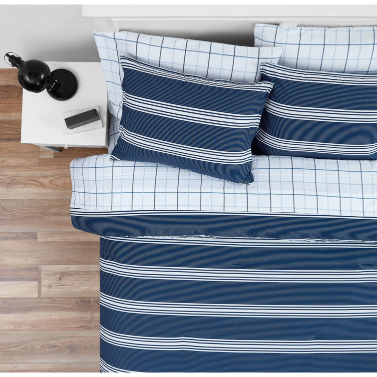 Navy Twin Cotton Reversible Comforter Set with Sham