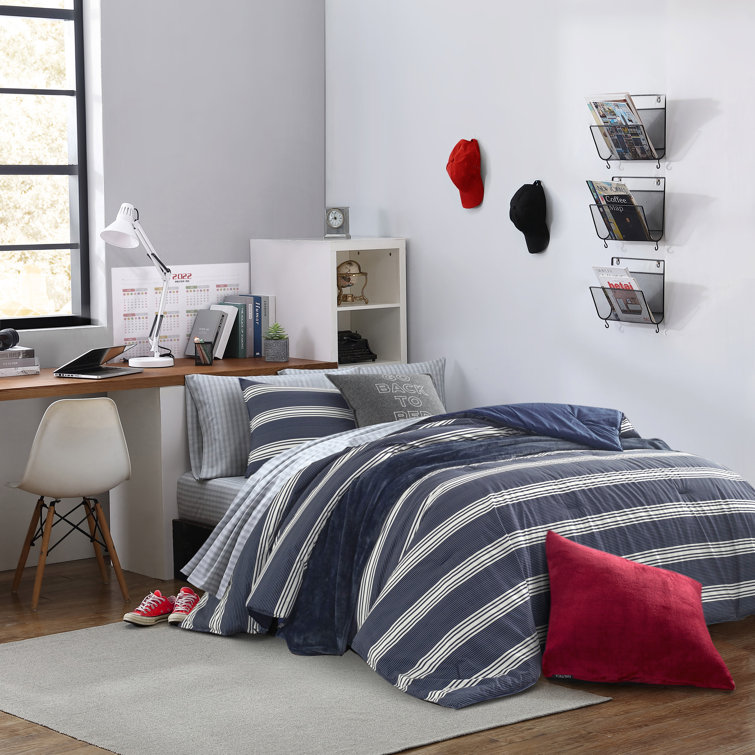 Navy Twin Cotton Reversible Comforter Set with Sham