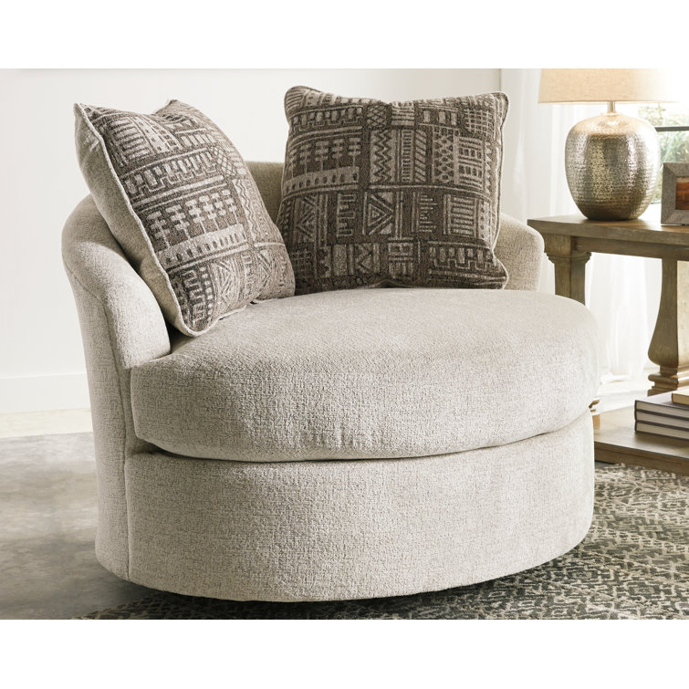Modern Stone White Swivel Barrel Chair with Geometric Pillows