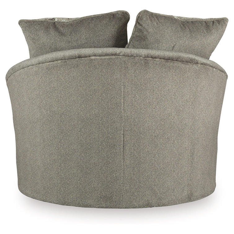Gray Microfiber Swivel Barrel Chair with Geometric Pillows