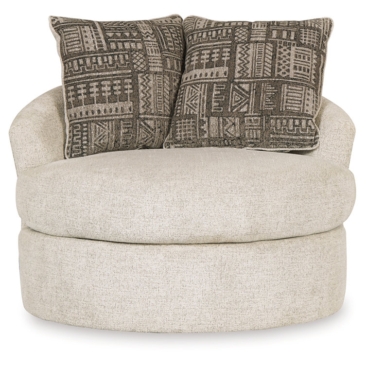 Modern Stone White Swivel Barrel Chair with Geometric Pillows