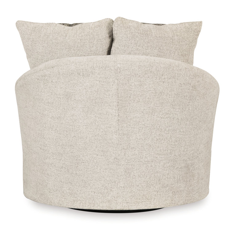 Modern Stone White Swivel Barrel Chair with Geometric Pillows