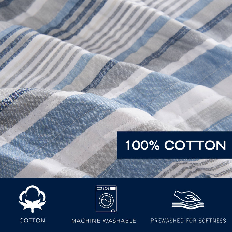 Blue Heather Cotton Reversible Full Quilt Set