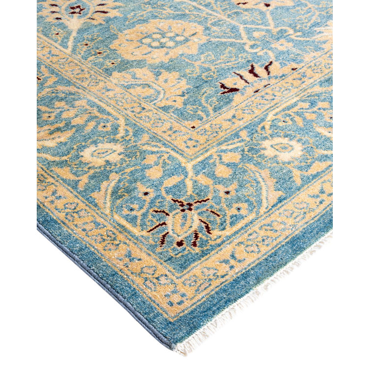 Handmade Blue Wool Rectangular 6' 1" x 9' 0" Area Rug