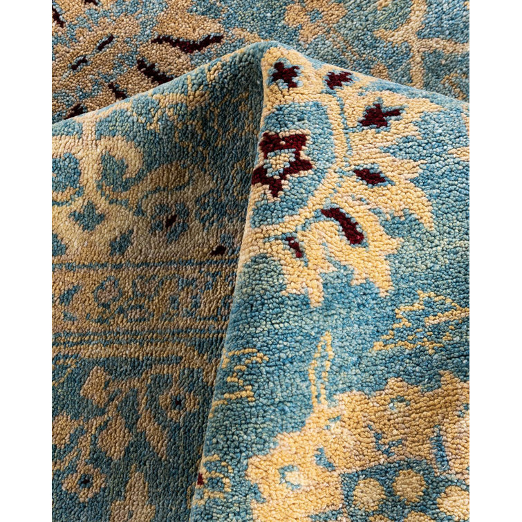 Handmade Blue Wool Rectangular 6' 1" x 9' 0" Area Rug