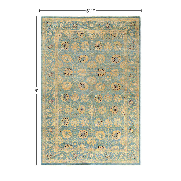 Handmade Blue Wool Rectangular 6' 1" x 9' 0" Area Rug