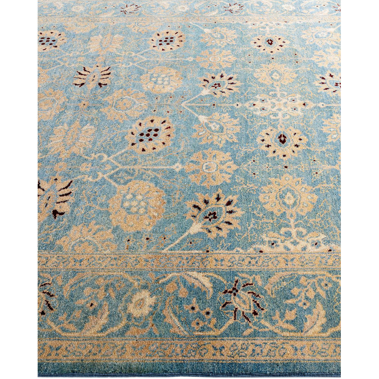 Handmade Blue Wool Rectangular 6' 1" x 9' 0" Area Rug