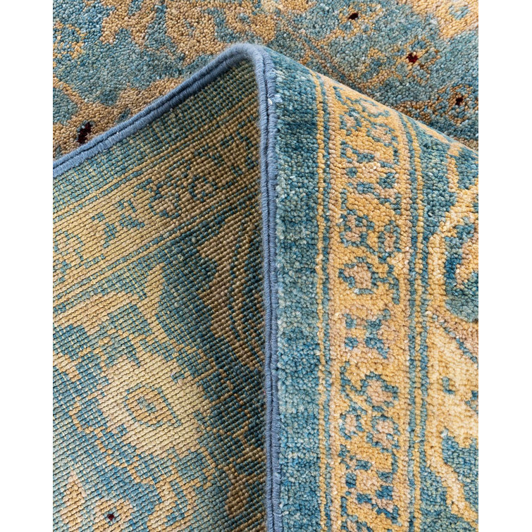 Handmade Blue Wool Rectangular 6' 1" x 9' 0" Area Rug