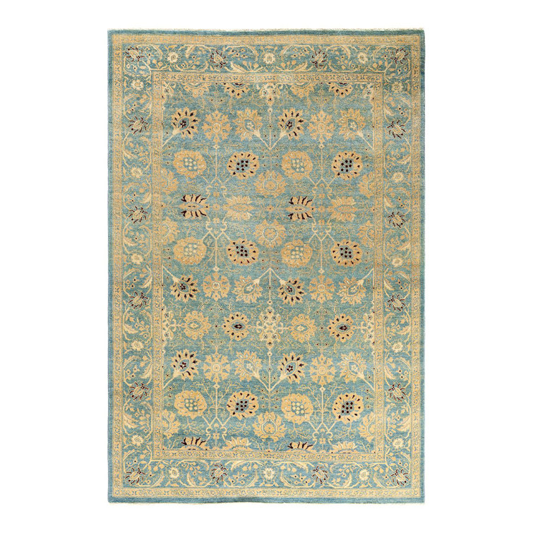 Handmade Blue Wool Rectangular 6' 1" x 9' 0" Area Rug