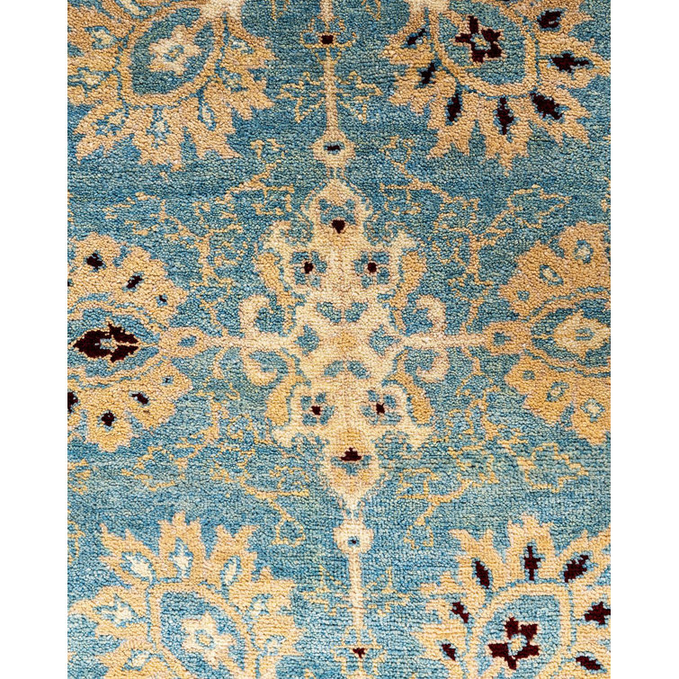 Handmade Blue Wool Rectangular 6' 1" x 9' 0" Area Rug