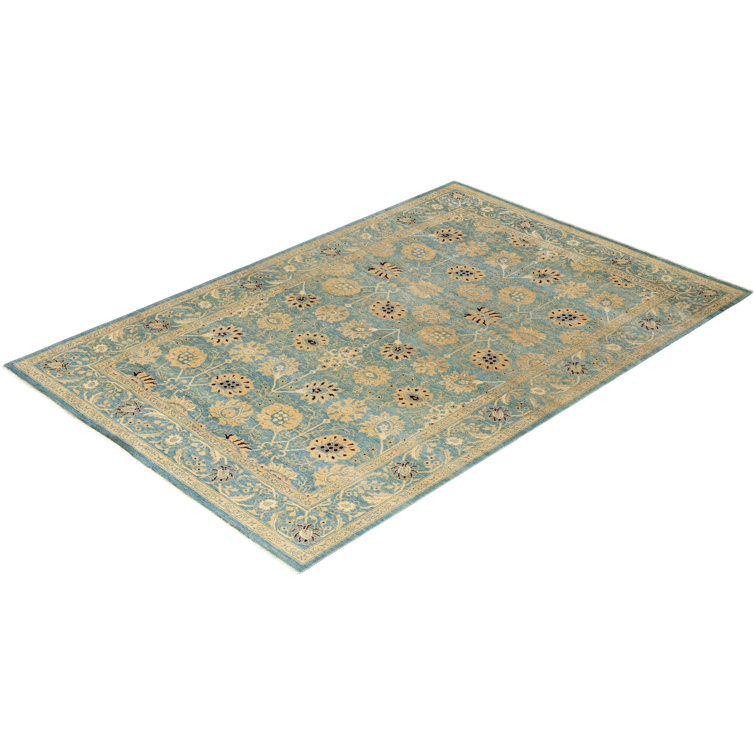 Handmade Blue Wool Rectangular 6' 1" x 9' 0" Area Rug