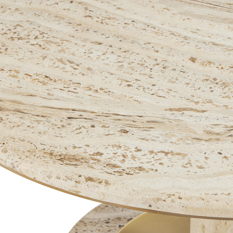 Miles Travertine and Brass Round Cocktail Table
