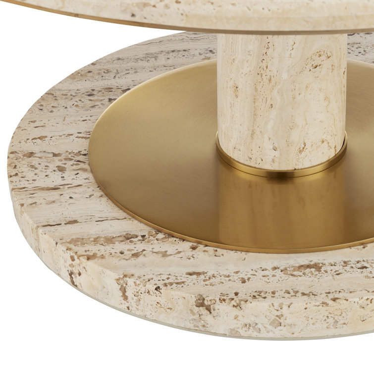 Miles Travertine and Brass Round Cocktail Table