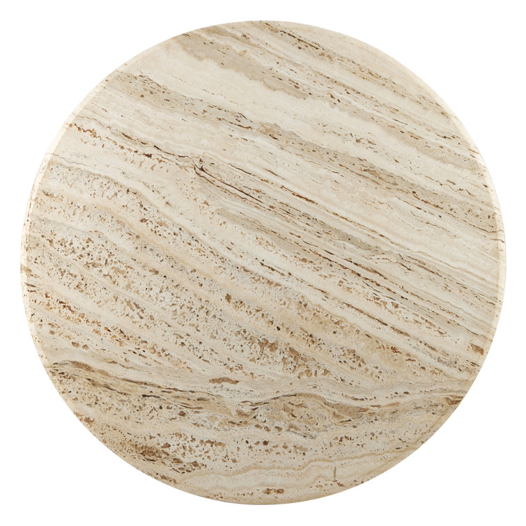 Miles Travertine and Brass Round Cocktail Table
