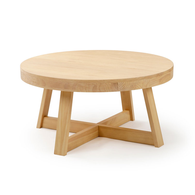 Blonde Solid Pine Round Coffee Table with Wirebrush Finish