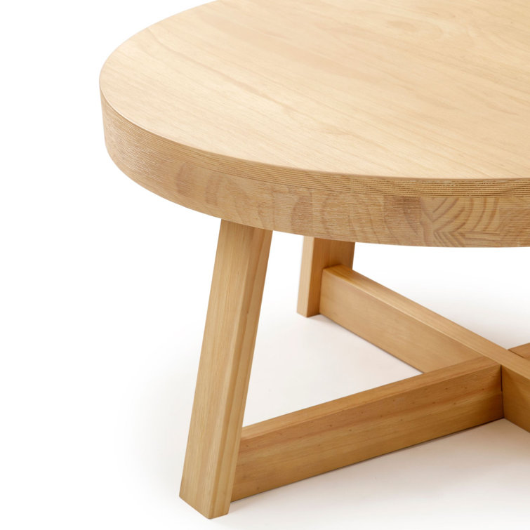 Blonde Solid Pine Round Coffee Table with Wirebrush Finish