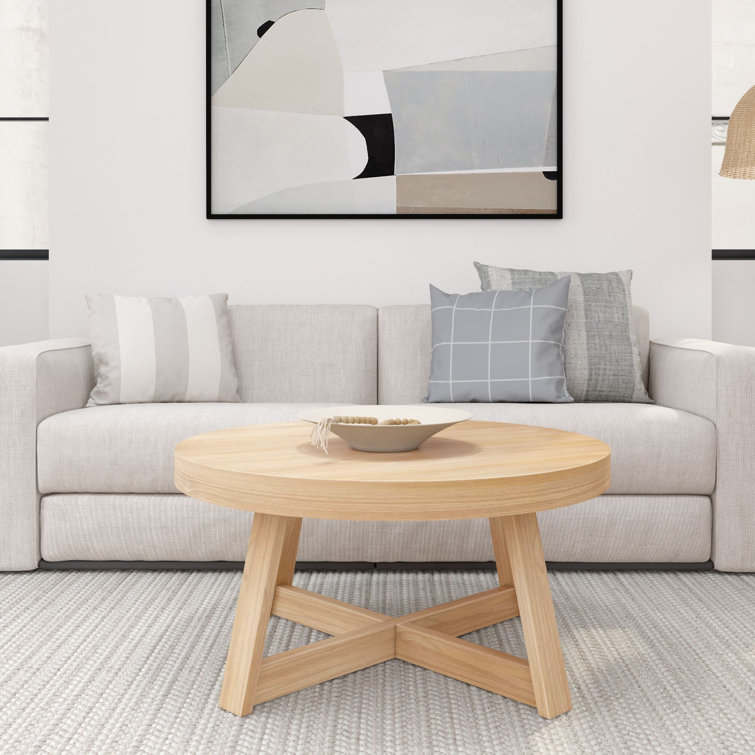 Blonde Solid Pine Round Coffee Table with Wirebrush Finish