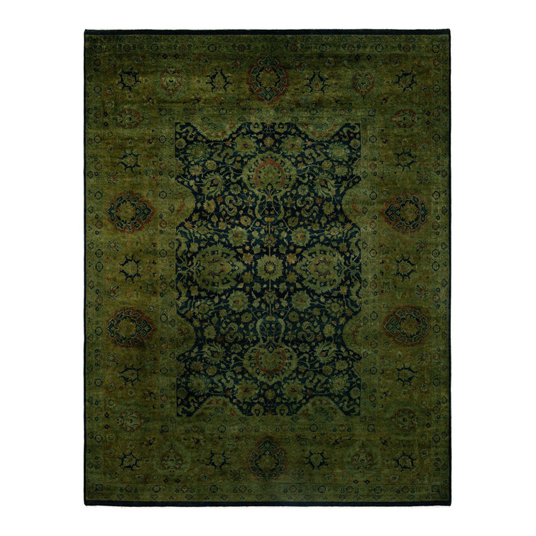 Shaye Hand-Knotted Black and Green Wool Area Rug