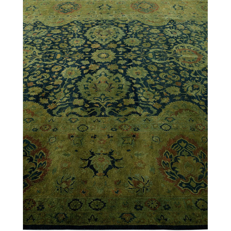 Shaye Hand-Knotted Black and Green Wool Area Rug